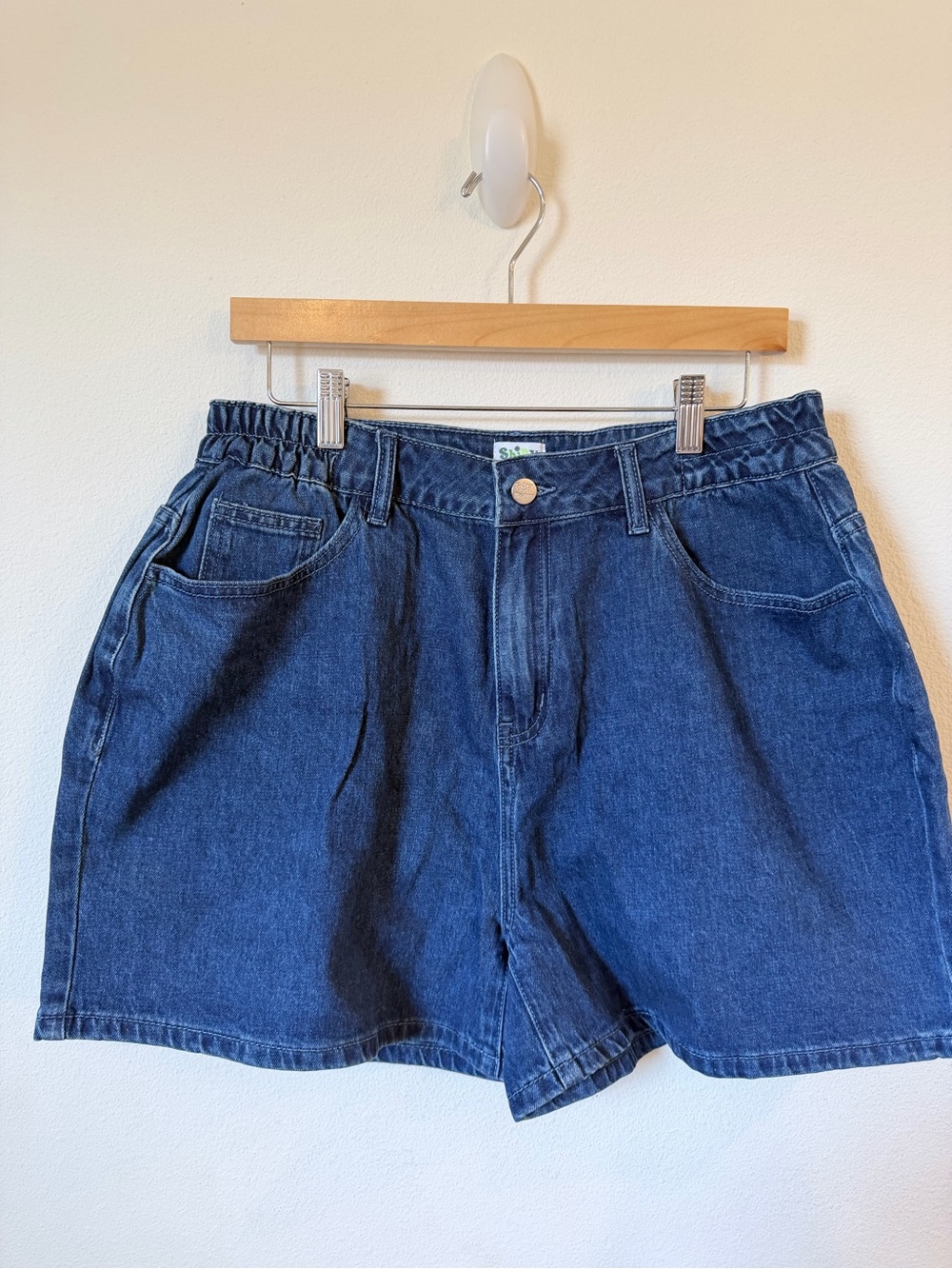 Shiny by Nature Relaxed High-Rise Denim Shorts in Dark Blue